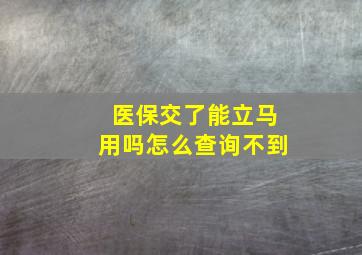 医保交了能立马用吗怎么查询不到