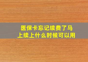 医保卡忘记续费了马上续上什么时候可以用