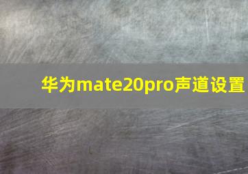 华为mate20pro声道设置