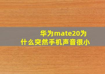 华为mate20为什么突然手机声音很小