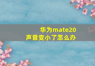 华为mate20声音变小了怎么办