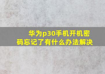 华为p30手机开机密码忘记了有什么办法解决