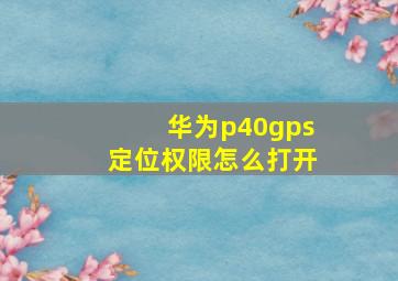 华为p40gps定位权限怎么打开