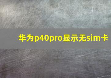 华为p40pro显示无sim卡