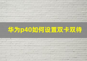 华为p40如何设置双卡双待