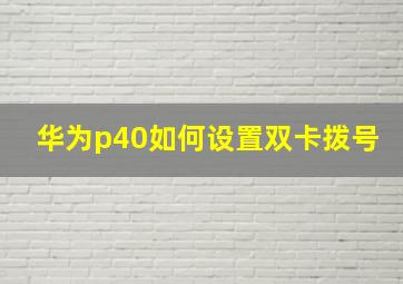 华为p40如何设置双卡拨号