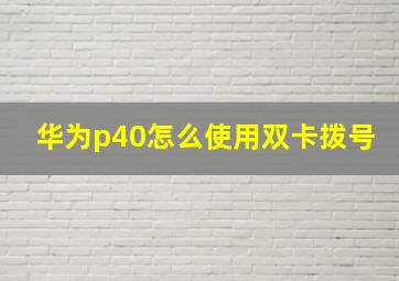 华为p40怎么使用双卡拨号