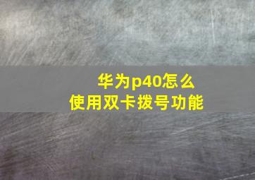 华为p40怎么使用双卡拨号功能