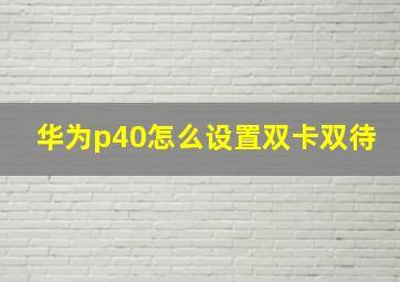 华为p40怎么设置双卡双待