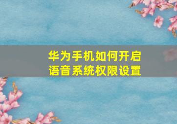 华为手机如何开启语音系统权限设置