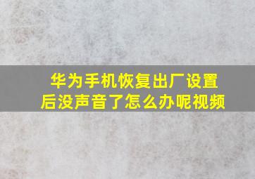 华为手机恢复出厂设置后没声音了怎么办呢视频