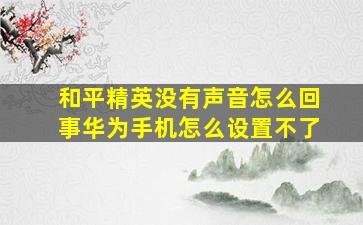 和平精英没有声音怎么回事华为手机怎么设置不了