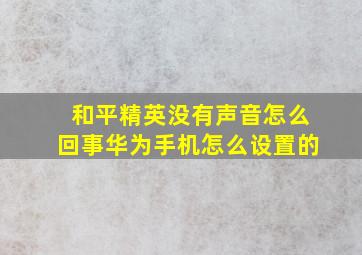 和平精英没有声音怎么回事华为手机怎么设置的