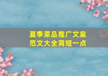 夏季菜品推广文案范文大全简短一点