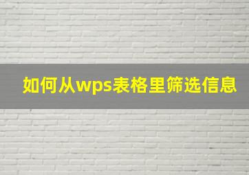 如何从wps表格里筛选信息