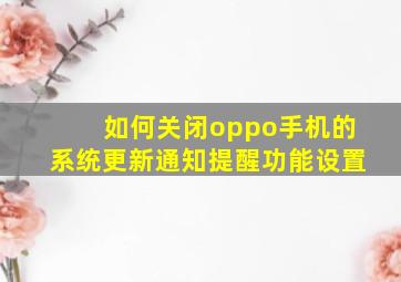 如何关闭oppo手机的系统更新通知提醒功能设置