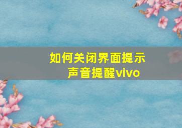 如何关闭界面提示声音提醒vivo