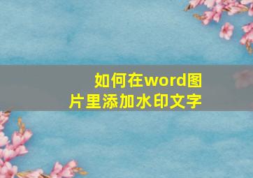 如何在word图片里添加水印文字