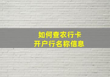 如何查农行卡开户行名称信息