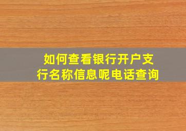 如何查看银行开户支行名称信息呢电话查询