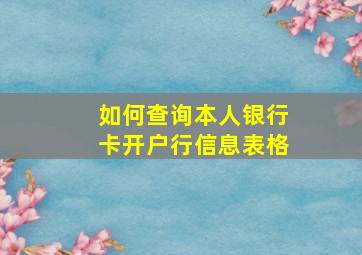 如何查询本人银行卡开户行信息表格