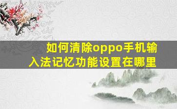 如何清除oppo手机输入法记忆功能设置在哪里