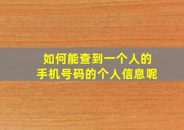 如何能查到一个人的手机号码的个人信息呢