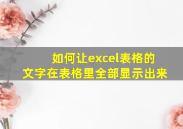 如何让excel表格的文字在表格里全部显示出来