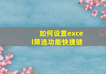 如何设置excel筛选功能快捷键