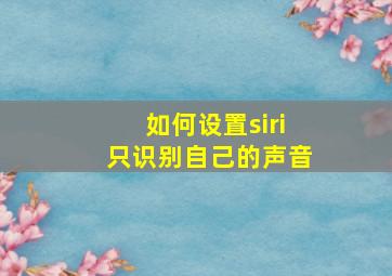 如何设置siri只识别自己的声音