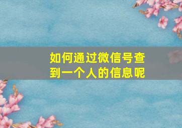 如何通过微信号查到一个人的信息呢