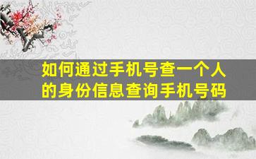 如何通过手机号查一个人的身份信息查询手机号码