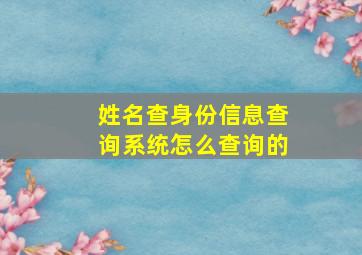 姓名查身份信息查询系统怎么查询的