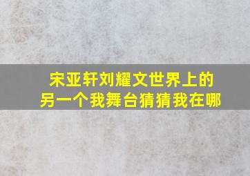 宋亚轩刘耀文世界上的另一个我舞台猜猜我在哪