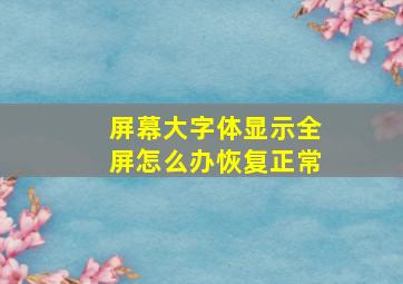 屏幕大字体显示全屏怎么办恢复正常