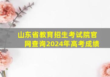 山东省教育招生考试院官网查询2024年高考成绩