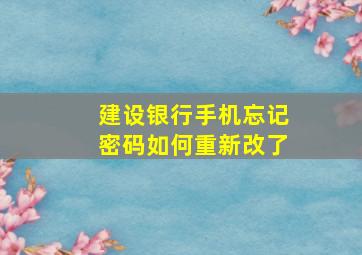 建设银行手机忘记密码如何重新改了