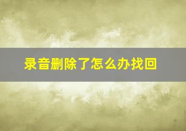 录音删除了怎么办找回