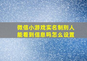 微信小游戏实名制别人能看到信息吗怎么设置