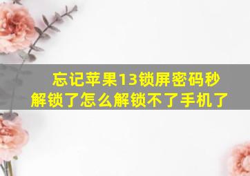 忘记苹果13锁屏密码秒解锁了怎么解锁不了手机了