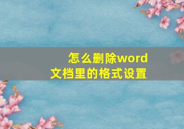 怎么删除word文档里的格式设置