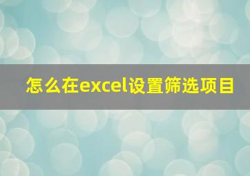 怎么在excel设置筛选项目