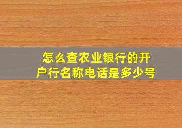 怎么查农业银行的开户行名称电话是多少号