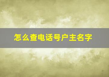 怎么查电话号户主名字