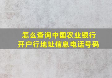 怎么查询中国农业银行开户行地址信息电话号码