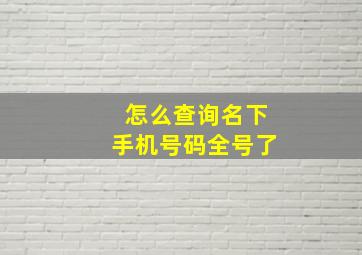 怎么查询名下手机号码全号了