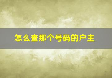 怎么查那个号码的户主