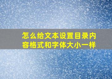 怎么给文本设置目录内容格式和字体大小一样