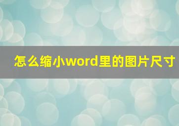 怎么缩小word里的图片尺寸