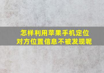 怎样利用苹果手机定位对方位置信息不被发现呢